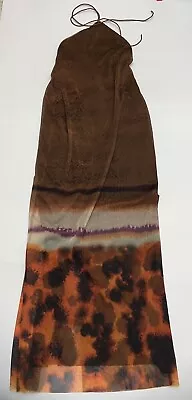 BNWOT ZARA Brown Orange Patterned Mesh Double Layered Maxi Dress Halterneck Sz S • £14