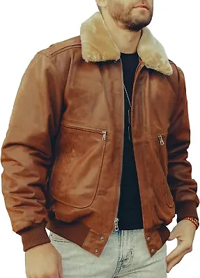 A-2 G-1 Brown Bomber Aviator Distressed Air Force Flight Leather Jacket Men's • $27.87