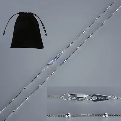 Real Solid 925 Sterling Silver BOX Chain Necklace 14-30  Inches W/ Bead Italy • $10.99