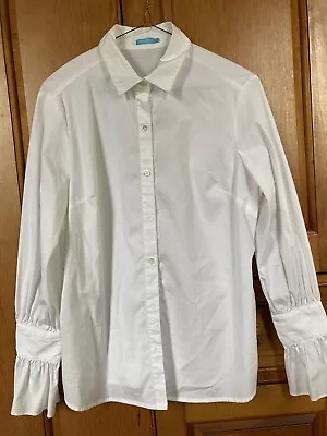 J Mclaughlin Small Womens Button Up Cotton Long Sleeve White Shirt Ruffled Cuff • $20