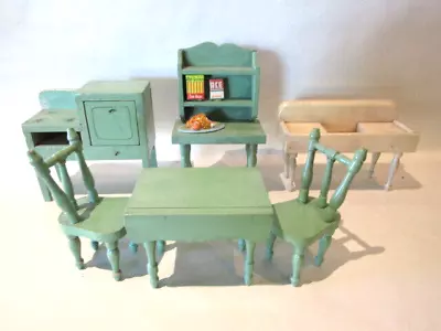 Vintage 6-pc+ Dollhouse Furniture Menasha Tyke Toys Kitchen 1 1/4 ? Scale • $125