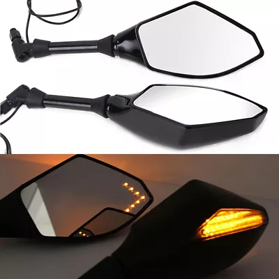 Universal Motorcycle Rear View Side Mirrors With LED Turn Signal Light For Honda • $26.39