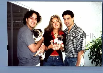 Found Color Photo G+0327 Men Posed With Pretty Woman Holding Dogs • $6.98