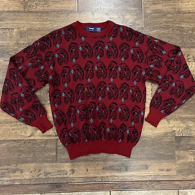 Vintage 90s Wrangler Red Patterned Knit Christmas Sweater Size M • $11.89