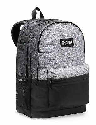 Nwt Pink Victoria's Secret Gray Marl Black Backpack School Campus Laptop Bag • $69.95