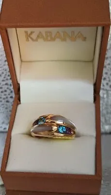 KABANA 14K Gold Ring Blue Topaz Amethyst Pink Tourmaline MOP  Size 6.25 NEW • $1345.50