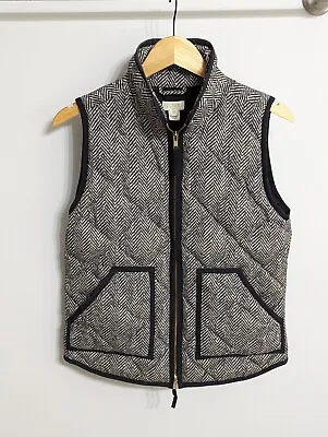 J.Crew Women’s XS Quilted Down Puffer Excursion Vest Black Herringbone Gold Zip • $20