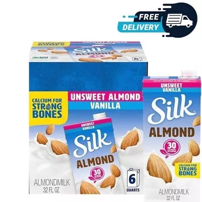 6 PACK - Silk Shelf-Stable Almond Milk Unsweetened Dairy-Free Non-GMO 32 Fl Oz • $14.99