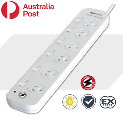 6 Outlet Individually Switch Surge Protected Powerboard • $30.95