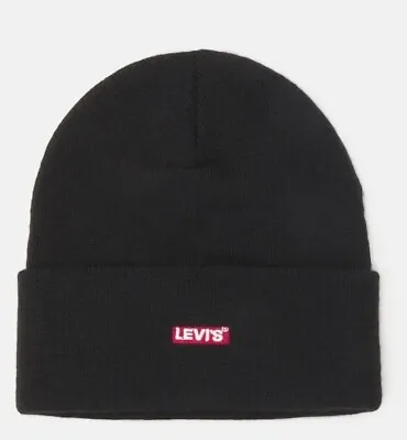 Levis Red Box Logo Baby Tab Turn Up Beanie Hat Black New Adults OFFICIAL • £21.59