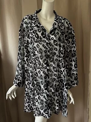 Maggie Barnes Print 3/4 Sleeve Button Up Shirt Top 5X 34/36W Excellent • $19.99
