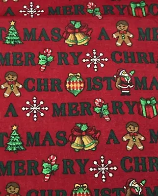£14.68 • Buy Vintage Fabric Cranston Christmas Directional A Merry Christmas On Red 1.25Yx44 
