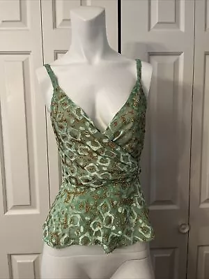 Milly Of New York Jade Green & Gold Tie Top Leopard Print Women’s Size 2 • $25