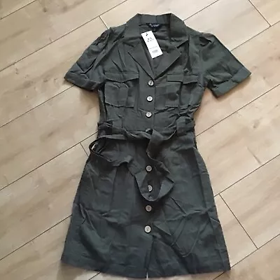 Miss Selfridge 10 Shirt Dress With Pockets Khaki • £22