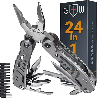 Multitool 24 In1 Mini Tools Knife Pliers +11 Bits Multi Tool All In One St.Steel • $18.54