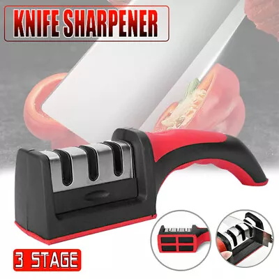 AU Knife Sharpener 3 Stage Kitchen Diamond Sharp Knives Scissor Sharpening Tool • $9.99