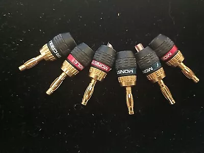 Monster Cable Quick Lock Gold Plated Banana Plugs Speaker Connectors ~ Lot Of 6 • $39.95