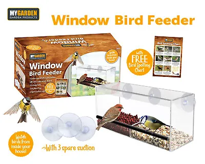 Window Bird Feeder Large Acrylic Feeding Station Box Clear Suction Cup Balcony • £9.99