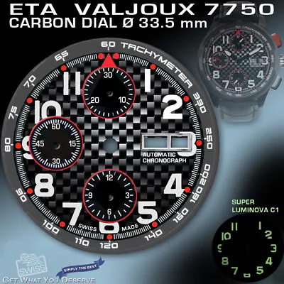$55 • Buy DIAL CARBON FOR MOVEMENT ETA VALJOUX 7750, TACHYMETER RING, BLACK-RED, Ø 33.5mm