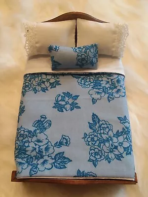Dollhouse Miniature Full Size 1:12 Scale Blue Floral 7 PC Comforter Set • $19.95
