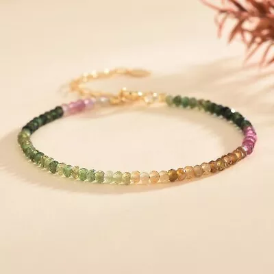 Minimalist Watermelon Tourmaline Stone Bracelet Stone Dainty Bracelet Handmade • $11.90