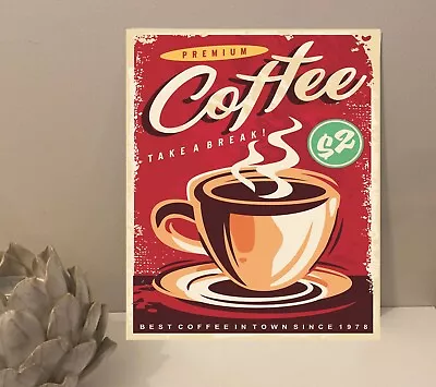 1x Coffee Cafe Rustic Retro Metal Plaque Sign Gift House Novelty (mt75) • £4.50