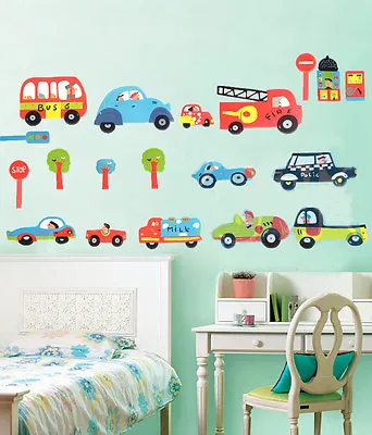£5.19 • Buy FIRE ENGINE RED BUS TRUCK CARS Wall Stickers PREMIUM QUALITY Boy Kid Room Decors