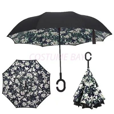 Windproof Upside Down Reverse Umbrella C-handle Double Layer Inside-out Inverted • $29.95