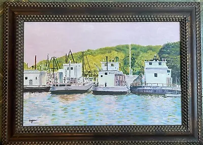 Earl Mayan Painting Of Oyster Boats On Long Island • $310