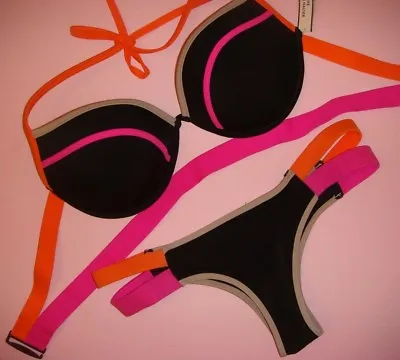 Victoria's Secret Banded 32D34D34DD BIKINI S Itsy Black Hot Pink Taupe ORANGE • $89.99