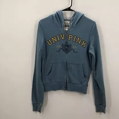 Victoria's Secret Pink Womens Blue Univ Of Pink Activewear Full Zip Hoodie Large • $13.95