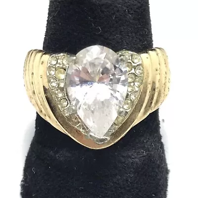 Vintage   Signed A    18K HGE  Gold Plated  Unique  Cubic Zircoina  Ring   Sz 7 • £86.79