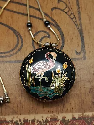 Vtg Cloisonne Flamingo On Vermeil Sterling Silver Liquid Chain... • $10