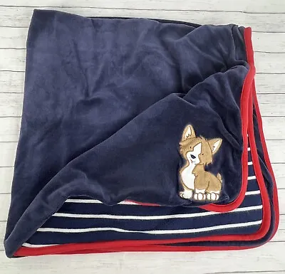 GYMBOREE Corgi Puppy Dog Lovey Baby Blanket Navy Red White Stripes Plush • $48.99