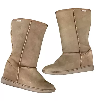 Skechers SKCH+3 Women Sz 7 Chestnut Suede Hidden Wedge Mid Calf Boots 274E • $39