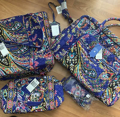 New Vera Bradley Romantic Paisley Set Tote Weekender Rfid Wallet Wristlet Blue • $260.99