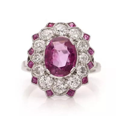 Antique Edwardian Diamond Cluster Ring 14K White Gold 2.25Ct Oval CZ Ruby Ring • $179.99