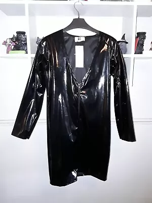 Naimat Plussize 16/18 Black Long Sleeved Zip Front Pvc/vinyl Dress Sexy Domme • £14