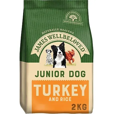 £10.47 • Buy 2kg James Wellbeloved Natural Junior Complete Dry Dog Food Biscuit Turkey & Rice