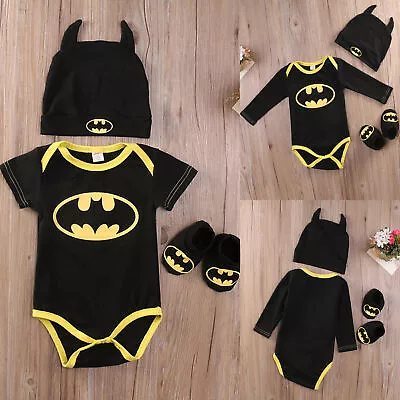 Newborn Baby Boy Batman Cosplay Romper Jumpsuit Clothes Shoes Hat Outfit Set • $17.57