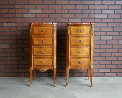 Antique French Nightstands ~ Bedside Chests ~ Marble Top Nightstands • $5495