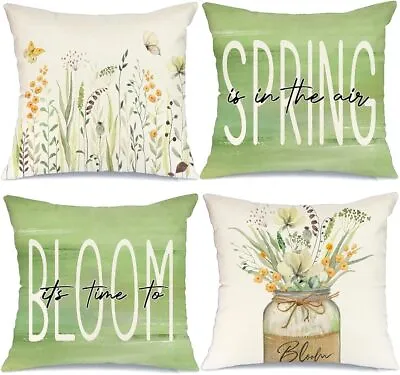 Set Of 4 Flowers Cushion Covers Mason Jar Leaves Butterfly Spring Pillow Covers • £21.59