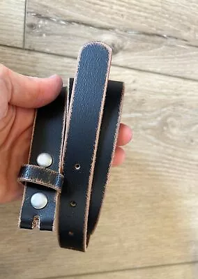 1'' Wide Skinny Distressed Black Brown Leather Snap Belt Strap - Genuine Cow Hi • $30