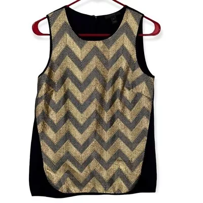 J. Crew Foil Gold Mosaic Design Navy Sleeveless Blouse Top Size 0 • $16.99