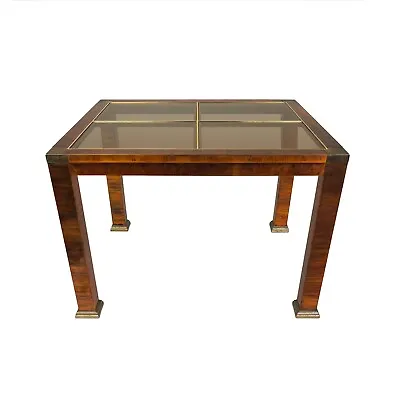 Vintage Mastercraft Style Faux Flamed Burl Copper Brass Smoked Glass Side Table  • $499