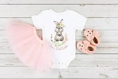 Personalised Bunny Floral Wreath First Easter Babygrow Vest Baby Outfit  • £8.99