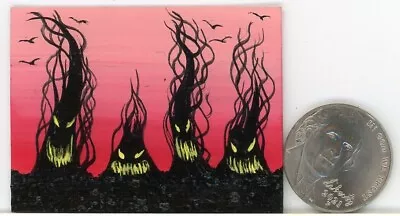 ORIGINAL 2x1.5 Acrylic Mini Ravens Creepy Trees Halloween Fun Art Painting HYMES • $1.98