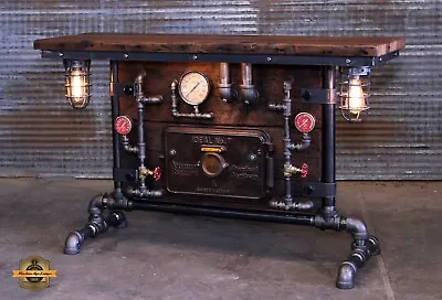 Steampunk Industrial Machine Age Lamp Console Boiler Door Pub Barn Wood Table • $4499.99