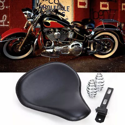 Custom Solo Seat 13  Black Leather For Harley Softail Rigid Bobber Sportster Us • $61.91