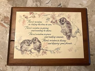 Vintage Groovy Owl Wisdom Friendship Plaque Wall Hanging Decor 5” X 7  MCM • $10